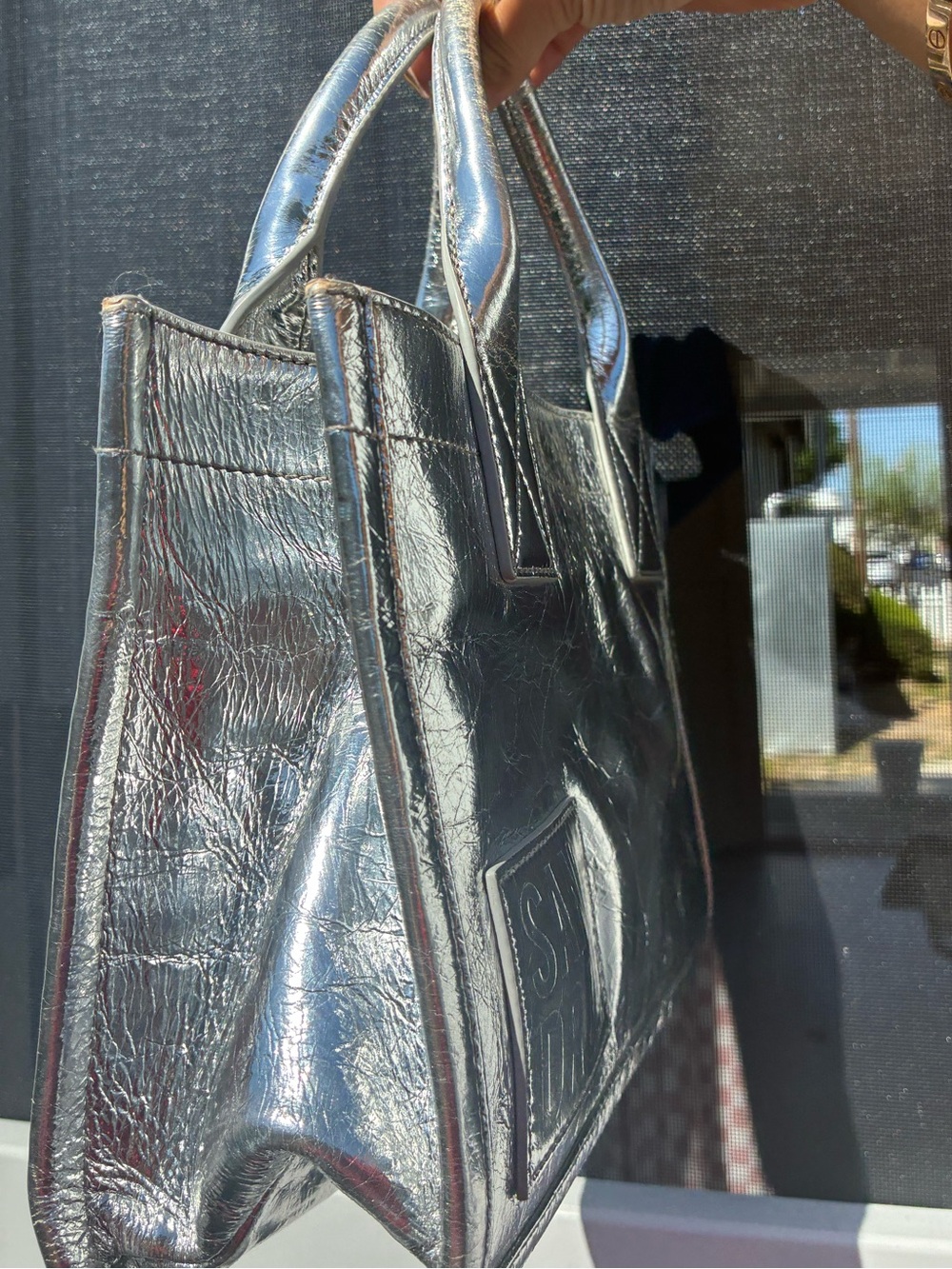 Sandro Metallic Silver Satchel Bag
